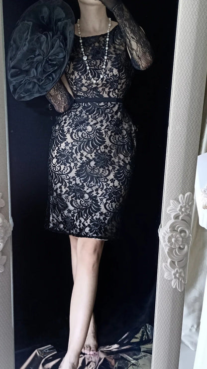 Black sexy backless floral vintage elegant short lace fairy slim homecoming dress prom dress evening dress party dress banquet dress cocktail dress gh4715