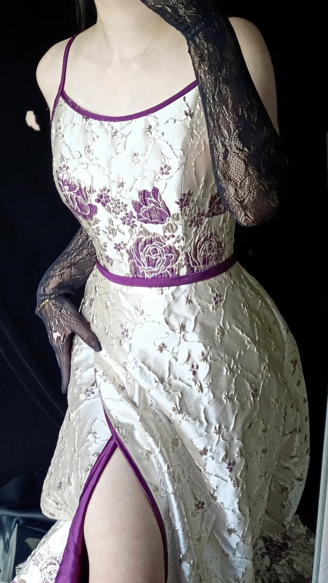 White Purple Floral Vintage Elegant Long Satin Fairy Mermaid Slim Ball Gown Evening Dress Party Dress gh4714