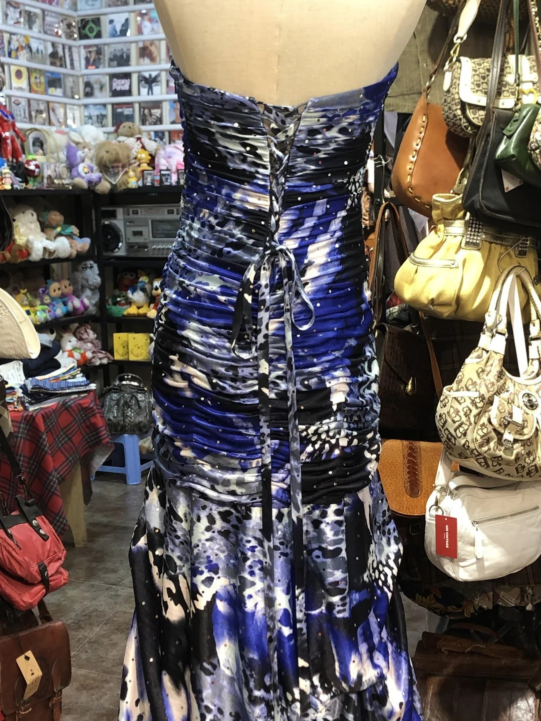 Blue Ink Painting Beaded Unique Fashion Retro Elegant Exquisite Long Ball Dress Evening Dress gh4216