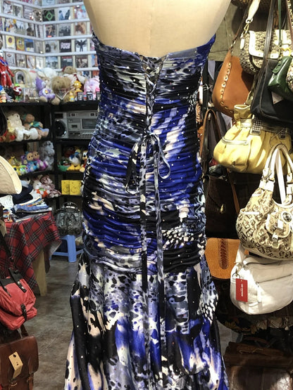 Blue Ink Painting Beaded Unique Fashion Retro Elegant Exquisite Long Ball Dress Evening Dress gh4216