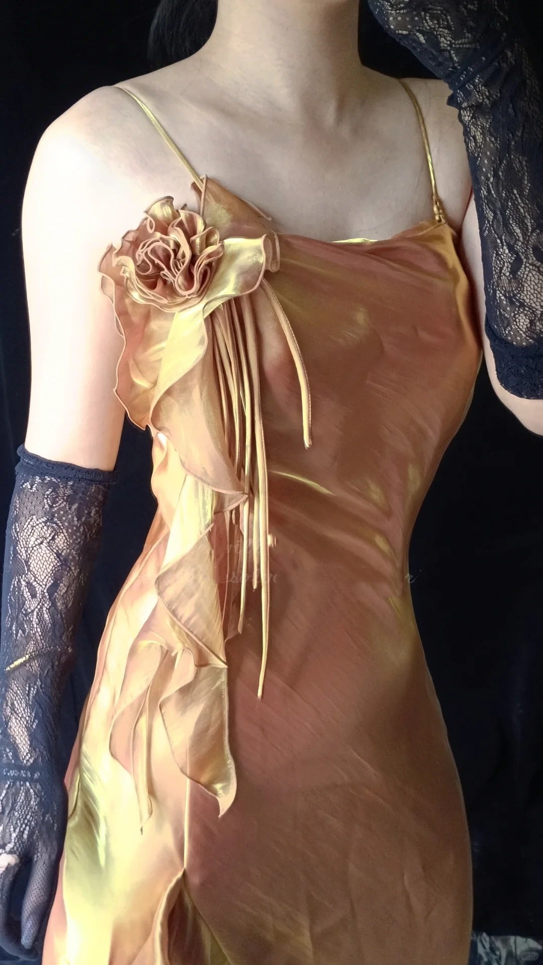 Gold Shiny Vintage Elegant Long Satin Fairy Mermaid Slim Ball Gown Evening Dress Party Dress gh4713