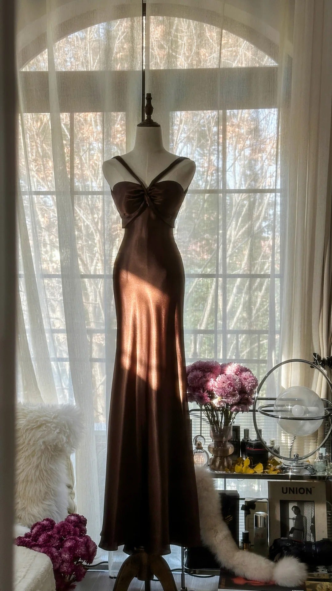 Brown Vintage Chocolate Strapless V-Neck Long Mermaid Slim Satin Ball Gown Evening Dress Birthday Party Dress Prom Dress Wedding Dress gh4097