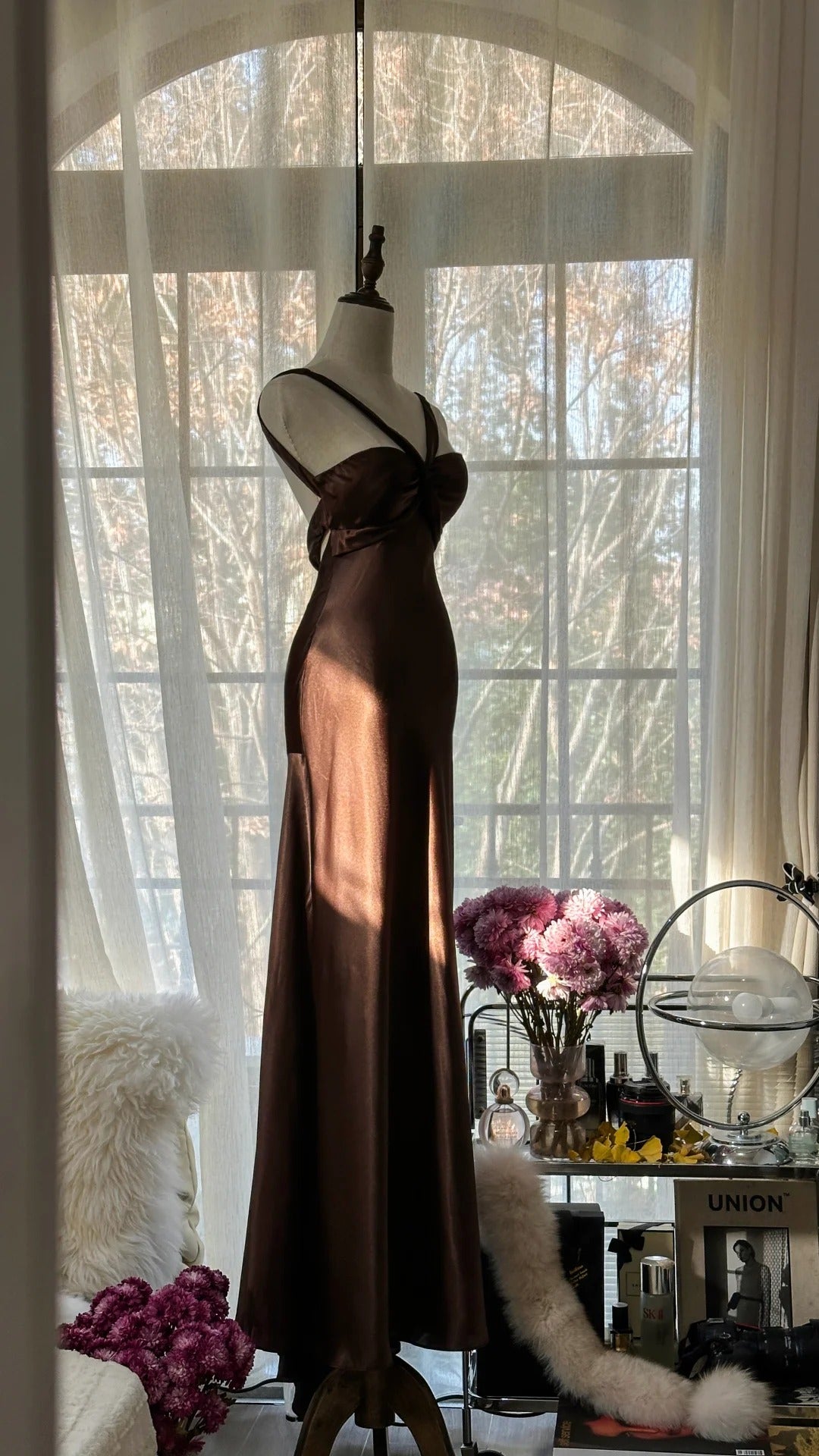 Brown Vintage Chocolate Strapless V-Neck Long Mermaid Slim Satin Ball Gown Evening Dress Birthday Party Dress Prom Dress Wedding Dress gh4097