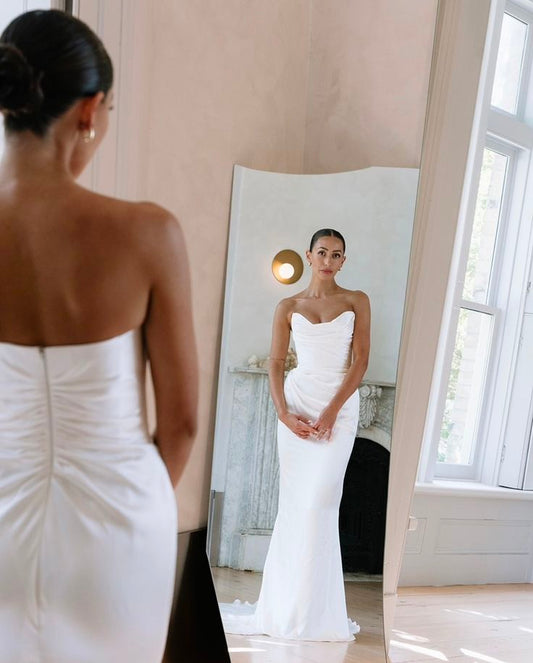 Simple Wedding Dress A line Strapless Chiffon Summer Beach White Wedding Dresses Bridal Gowns W0113