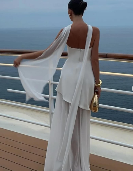 Simple Wedding Dress A line Strapless Chiffon Summer Beach White Split Wedding Dresses Bridal Gowns W0115