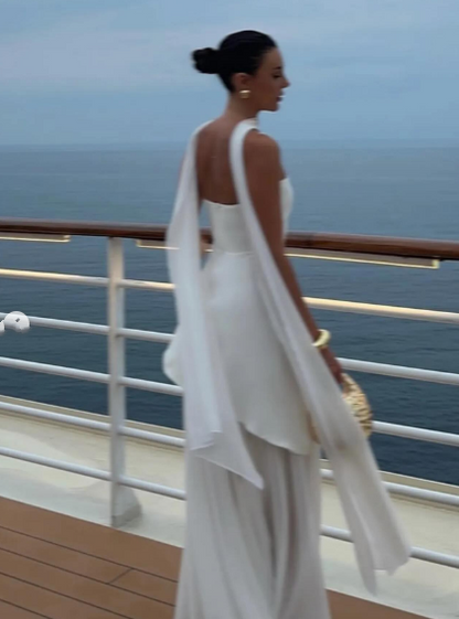 Simple Wedding Dress A line Strapless Chiffon Summer Beach White Split Wedding Dresses Bridal Gowns W0115