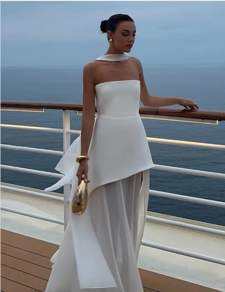 Simple Wedding Dress A line Strapless Chiffon Summer Beach White Split Wedding Dresses Bridal Gowns W0115