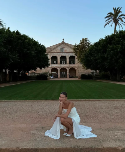 Simple Wedding Dress A line Strapless Chiffon Summer Beach White Split Wedding Dresses Bridal Gowns W0115