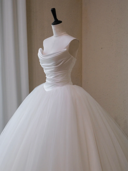 Modest Wedding Dress Ball Gown Sweetheart Tulle White Long Wedding Dresses Brides Dress Bridal Gowns W0125