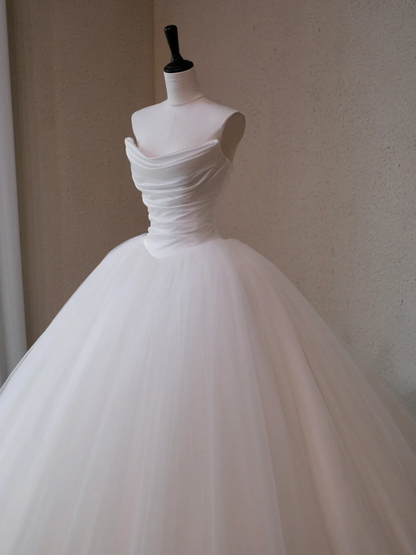 Modest Wedding Dress Ball Gown Sweetheart Tulle White Long Wedding Dresses Brides Dress Bridal Gowns W0125