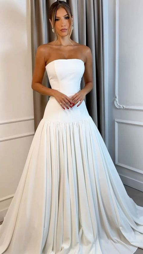 Dreamy Wedding Dress Mermaid Strapless White Satin Long Wedding Dresses Bridal Gowns W0126
