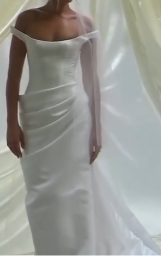 Dreamy Wedding Dress Sheath Off The Shoulder White Satin Summer Long Wedding Dresses Bridal Gowns W0130