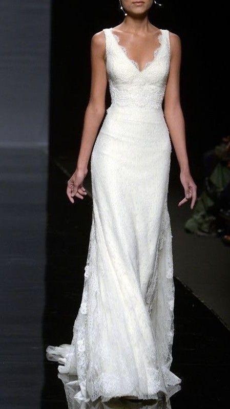 Pretty Wedding Dress Mermaid V Neck Lace Summer White Wedding Dresses Bridal Gowns W0150