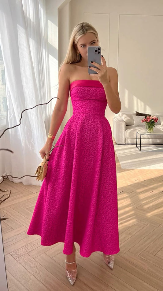 Simple A line Strapless Pink 20th Birthday Dress Prom Dress 18th Birthday Outfits For Women W0160