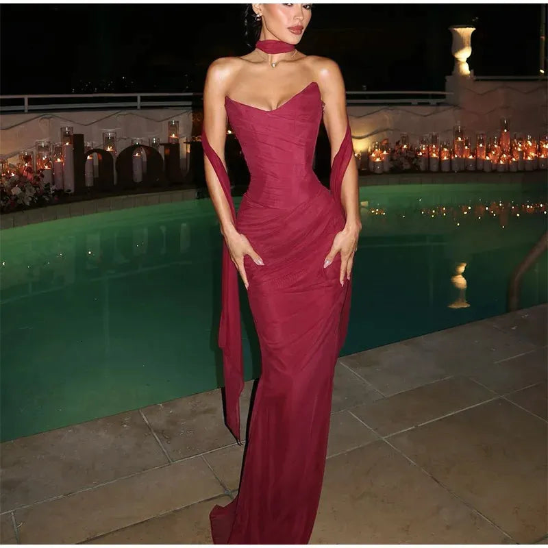Sexy Mermaid Sweetheart Chiffon Prom Dresses Formal Summer Wedding Guest Dresses Wedding Guest Outfit W0165