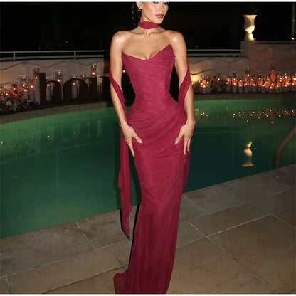 Sexy Mermaid Sweetheart Chiffon Prom Dresses Formal Summer Wedding Guest Dresses Wedding Guest Outfit W0165