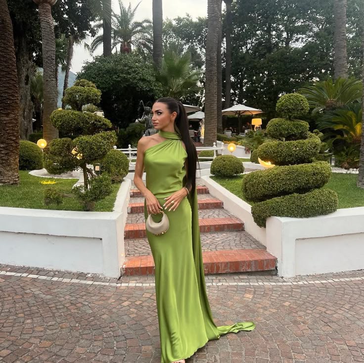 Simple Sheath One Shoulder Green Prom Dresses Formal Summer Spring Wedding Guest Dresses Wedding Guest Outfit W0176