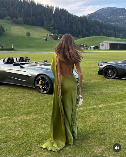 Modest Sheath One Shoulder Satin Green Prom Dresses Formal Summer Spring Wedding Guest Dresses Wedding Guest Outfit W0187