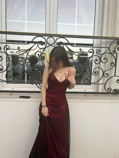 Modest Mermaid Spaghetti Straps Burgundy Black Prom Dresses Formal Summer Spring Wedding Guest Dresses Wedding Guest Outfit W0218