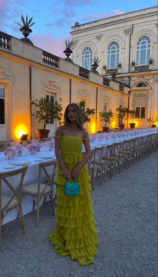 Elegant A line Off The Shoulder Chiffon Long Prom Dresses Formal Summer Wedding Guest Dresses Wedding Guest Outfit W0261