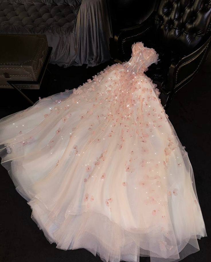 Unique  Ball Gown Sweetheart Pink Tulle Long Quinceanera Dresses Sweet 16 Dress Formal  Vestido De 15 Anos W0293