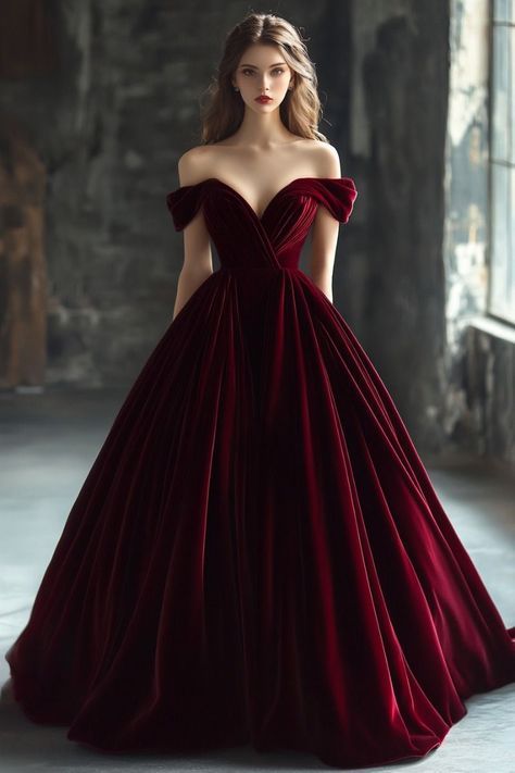 Pretty Ball Gown Off The Shoulder Burgundy Velvet Long Quinceanera Dress Formal Gown Vestido De 15 Anos Sweet 16 Dress W0309