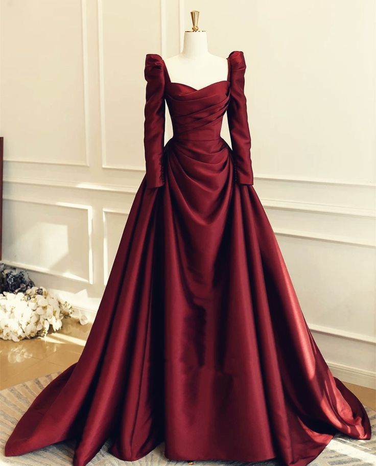 Modest Ball Gown Sweetheart Burgundy Long Sleeves Formal Gown 23rd Birthday Dress Prom Dresses 20th Birthday Outfits W0313