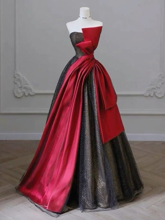 Pretty Ball Gown Strapless Red Long Quinceanera Dress Formal Gowns Vestido De 15 Anos Sweet 16 Dress W0323