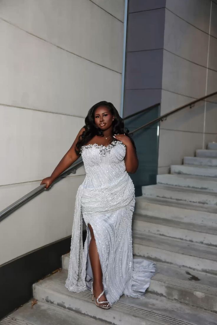 Vintage Mermaid Sweetheart Silver Sequin Beads Long Prom Dresses Party Dress Plus Size Black Girl Outfits Graduation Dresses W0388