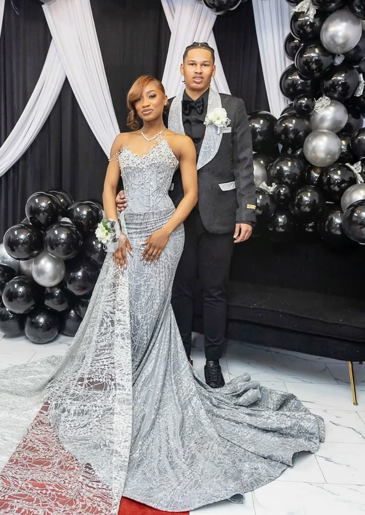 Classy Mermaid Sweetheart Silver Gray Sequin Black Girl Long Prom Dresses Party Dress Birthday Outfits Graduation Dresses W0404