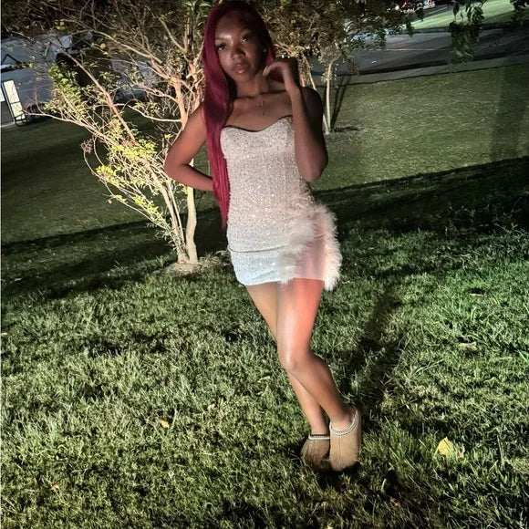 Simple Sheath Strapless Sequin White Summer Birthday Dresses For Teens Hoco Dress Mini 18th Birthday Outfit Cocktail Dresses W0412