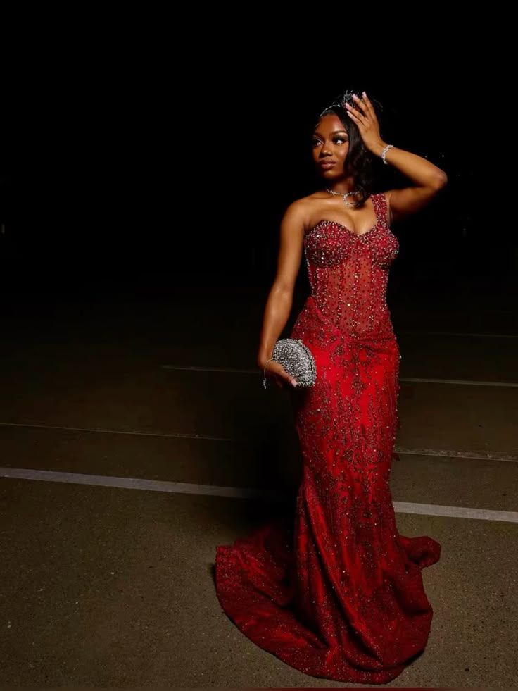 Vintage Mermaid One Shoulder Burgundy Beads Sleeveless Long Prom Dresses Party Dress Black Girl Outfits Graduation Dresses W0421