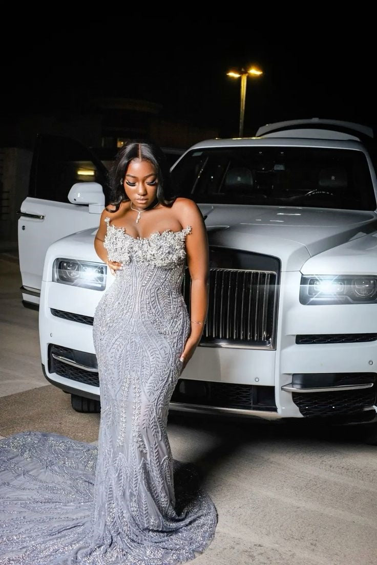 Vintage Mermaid Sweetheart Silver Sequin Sleeveless Long Prom Dresses Party Dress Black Girl Outfits Graduation Dresses W0426