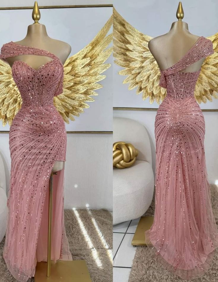 Classy Mermaid Sweetheart Pink Sequin Sleeveless Slit Long Prom Dresses Party Dress Birthday Outfits Graduation Dresses W0437
