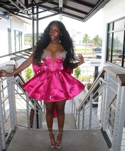 Elegant Ball Gown Strapless Black Girl Summer Birthday Dresses For Teens Pink Hoco Dress Mini 18th Birthday Outfit Cocktail Dresses W0485