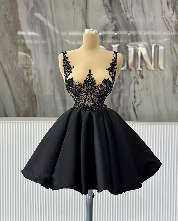 Pretty Ball Gown Black Satin Short Homecoming Dresses Summer Hoco Dresses Cocktail Dress Birthday Outfits W0571