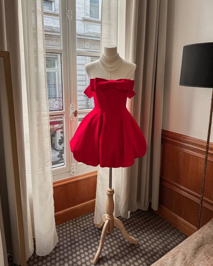 Trendy Ball Gown Off The Shoulder Red Black Girl Short Homecoming Dress Summer Middle School Hoco Dresses Cocktail Dress Birthday Outfits W0574