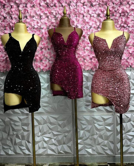 Cute Sheath Spaghetti Straps Sequin Short Summer 18th Birthday Dresses Hoco Dress Mini 21st Birthday Outfit Cocktail Dresses W0582