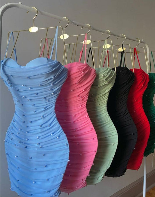 Cute Sheath Spaghetti Straps Tulle Formal Short 8th Grade Summer 18th Birthday Dresses Hoco Dress Mini 21st Birthday Outfit Cocktail Dresses W0595