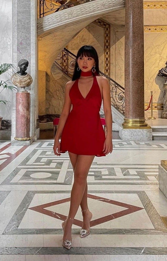 Cute A line V Neck Red Short Homecoming Dress Summer Middle School Formal Hoco Dresses Cocktail Dress Birthday Outfits W0623