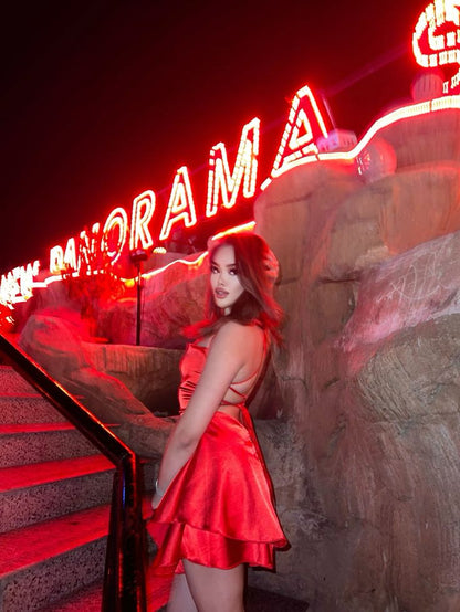 Trendy A line Halter Red Sleeveless Formal Short 8th Grade Baddie Homecoming Dress Summer Middle School Hoco Dresses Cocktail Dress Birthday Outfits W0624