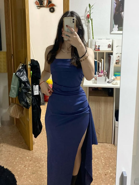 Classy Mermaid Royal Blue Slit Long Prom Dresses Formal Gown Summer Wedding Guest Dress Wedding Outfits For Guest W0649