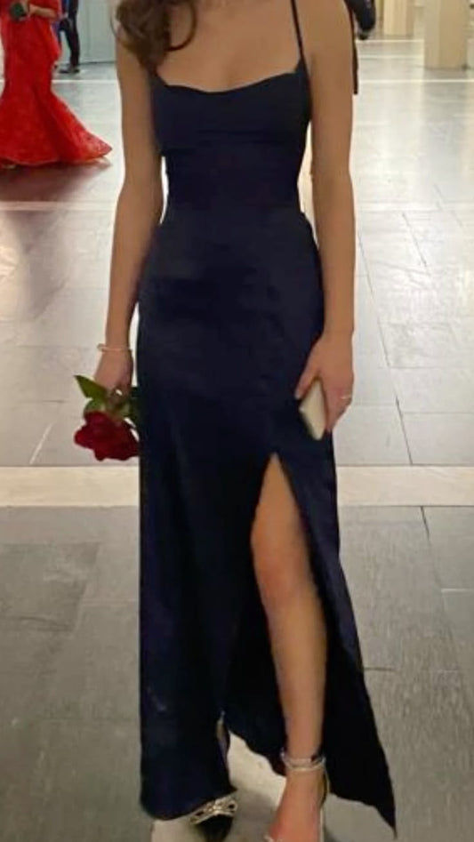 Classy Mermaid Spaghetti Straps Blue Long Prom Dresses Formal Gown Summer Wedding Guest Dress Wedding Outfits For Guest W0666