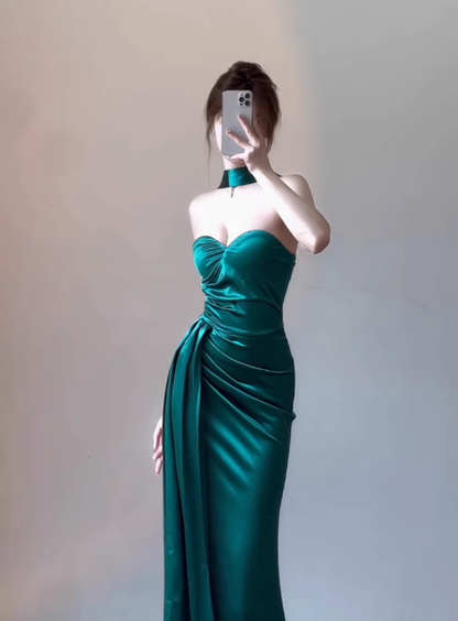 Classy Sheath Sweetheart Slit Satin Ruffles Long Prom Dresses Formal Gown Summer Wedding Guest Dresses Wedding Guest Outfit W0714