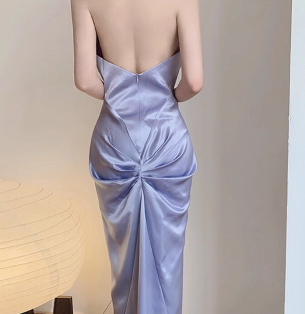 Classy Sheath High Neck Lilac Satin Long Prom Dresses Formal Gown Summer Wedding Guest Dresses Wedding Guest Outfit W0719