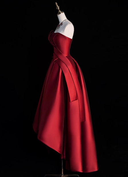 Modest Ball Gown Strapless Burgundy Satin Formal Gown 20th Birthday Dress Prom Dresses 18th Birthday Outfits W0729