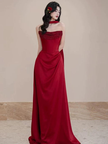 Classy Sheath Sweetheart Red Long Prom Dresses Formal Gown Summer Wedding Guest Dress Wedding Outfits For Guest W0732