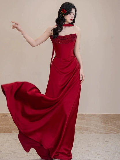 Classy Sheath Sweetheart Red Long Prom Dresses Formal Gown Summer Wedding Guest Dress Wedding Outfits For Guest W0732