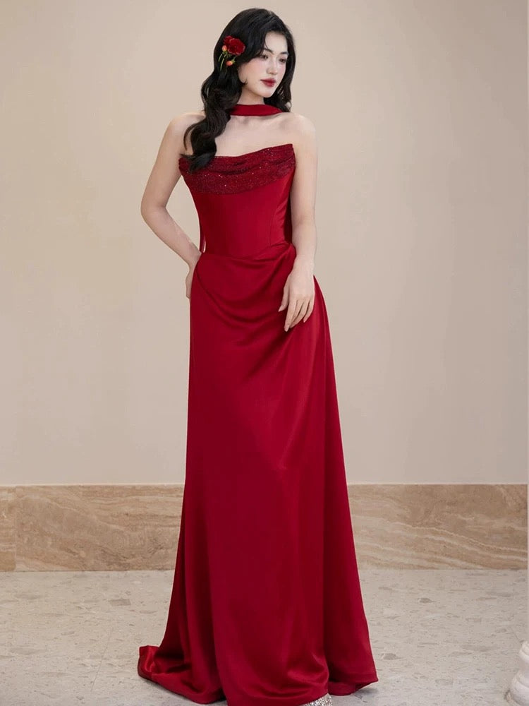 Classy Sheath Sweetheart Red Long Prom Dresses Formal Gown Summer Wedding Guest Dress Wedding Outfits For Guest W0732