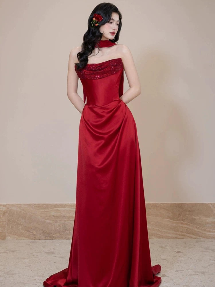 Classy Sheath Sweetheart Red Long Prom Dresses Formal Gown Summer Wedding Guest Dress Wedding Outfits For Guest W0732
